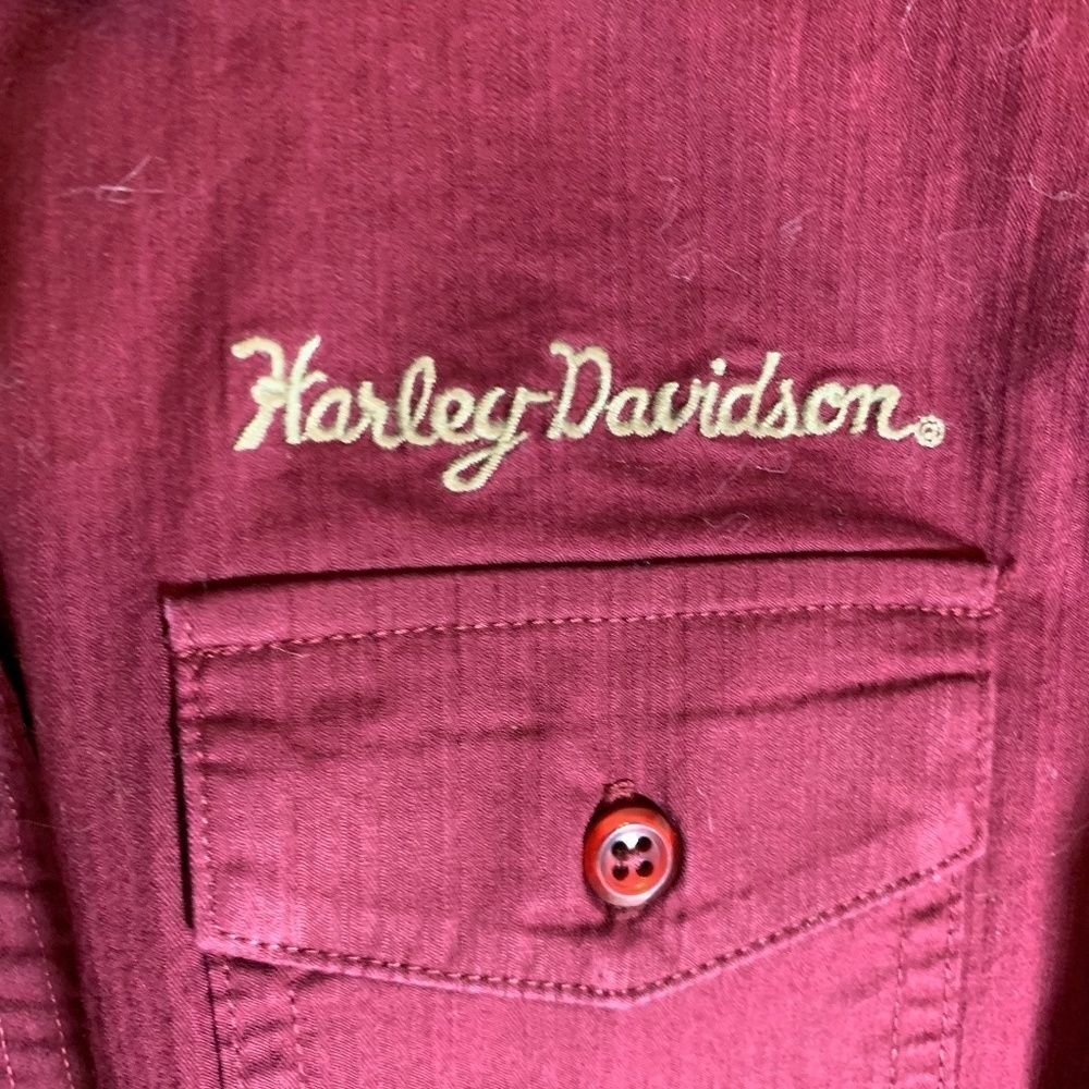 Harley Davidson Maroon Button Down Shirt Sz M - Picture 3 of 7